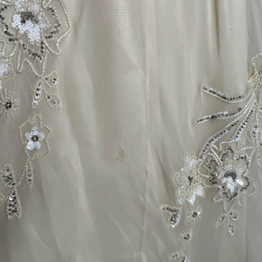 VTG Scala Silk Slip Dress Wedding Formal Beads Sequins Embroidery Ivory Sz Large - Picture 13 of 16